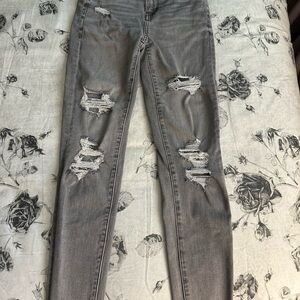 American Eagle Outfitters Gray Skinny Distressed Jeans
